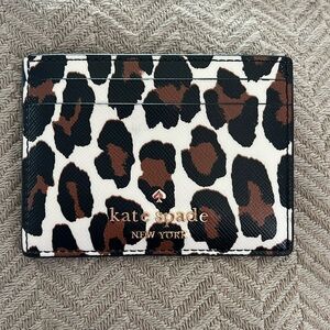 Kate Spade White and Black Key Card Holder with Animal Print